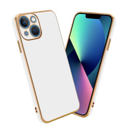 Cadorabo Case for Apple iPhone 14 PLUS Protective Cover made of flexible TPU Etui silicone and with camera protection - Glossy White - Gold