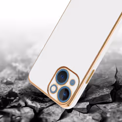 Cadorabo Case for Apple iPhone 14 PLUS Protective Cover made of flexible TPU Etui silicone and with camera protection - Glossy White - Gold