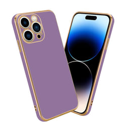 Cadorabo Case for Apple iPhone 14 PRO Protective Cover made of flexible TPU Etui silicone and with camera protection - Glossy Purple - Gold