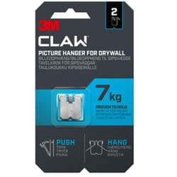 3M Claw Drywall Picture Hanger Push & Hang Holds 15 Lbs (7kg) 2pk