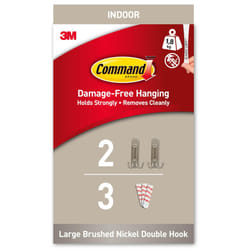 Decorative Hook, Brushed Nickel, Indoor use - 2 Large Metal Hooks and 3 Adhesive Strips - Hang Jackets, Purses, Handbags, Backpacks, Hats, Scarves,