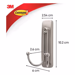 Decorative Hook, Brushed Nickel, Indoor use - 2 Large Metal Hooks and 3 Adhesive Strips - Hang Jackets, Purses, Handbags, Backpacks, Hats, Scarves,