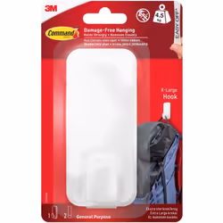 Utility Hook, X-Large for Heavyweight - 1 Hook in White and 2 Adhesive Strips for Indoor and Other Items up to 4.5 kg - No Na ...