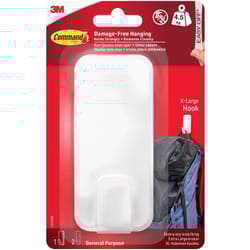 Utility Hook, X-Large for Heavyweight - 1 Hook in White and 2 Adhesive Strips for Indoor and Other Items up to 4.5 kg - No Nails, No Holes, No