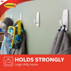 Large Utility Hook, Pack of 7 Hooks and 12 Adhesive Strips, White - Damage Free Hanging - Holds up to 2.2kg