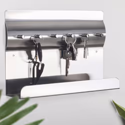 Modern Key Holder for Wall, MB6001 Stainless Steel Key Rack with Shelf, Magnetic Wall for Notes and Storage, 30x7x20cm, Silve ...
