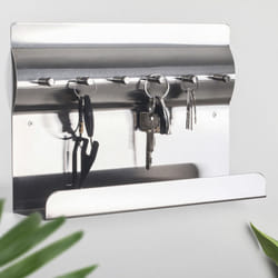 Modern Key Holder for Wall, MB6001 Stainless Steel Key Rack with Shelf, Magnetic Wall for Notes and Storage, 30x7x20cm, Silver - Optimal for