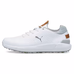 Puma Golf 2024 Mens IGNITE ARTICULATE Leather Soft Spiked Waterproof Golf Shoes - UK 7, White/Silver
