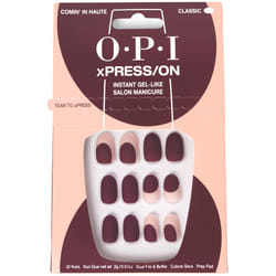OPI xPress/ON Press On Nails  Up to 14 Days of Gel-Like Salon Manicure  Vegan  Sustainable Packaging  With Nail Glue  Burgundy Color Block Nail Art  S