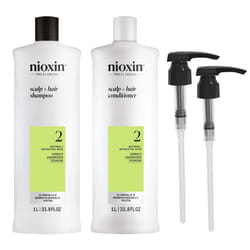 Nioxin System 2 Shampoo & Conditioner Prepack  Natural Treated Hair with Progressed Thinning  Pumps Included  33.8 fl oz (Packaging May Vary)