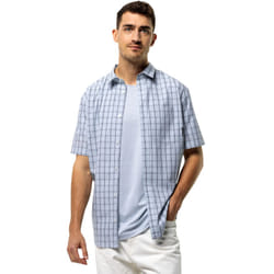 Jack Wolfskin Mens Hot Springs Short Sleeve Casual Cotton Check Shirt - M, Soft Blue