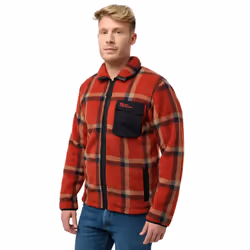 Jack Wolfskin Mens Felslicht Check Cosy Lined Sherpa Fleece Jacket - L, Intense Rust