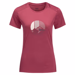 Jack Wolfskin Womens 2023 Crosstrail Wicking Quick Drying Graphic T-Shirt - XS, Sangria Red