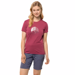 Jack Wolfskin Womens 2023 Crosstrail Wicking Quick Drying Graphic T-Shirt - S, Sangria Red