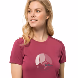 Jack Wolfskin Womens 2023 Crosstrail Wicking Quick Drying Graphic T-Shirt - S, Sangria Red