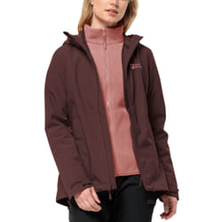 Jack Wolfskin Womens Moonrise 3in1 Fleece Lined Waterproof Hooded Jacket Coat - S, Dark Maroon