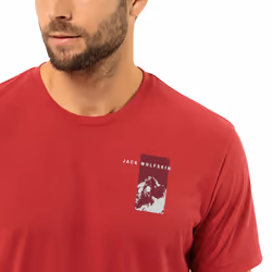 Jack Wolfskin Mens Vonnan Short Sleeve Moisture Wicking Graphic T-Shirt - M, Red Glow