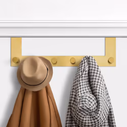 Over the Door Hanger Hooks - Coat Rack with 6 Knobs for Doors with a Step - up to 4cm Thick - Stainless Steel Gold