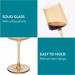 Amber Tinted Wine Glasses - Set of 4 - Coloured Wine Glasses with Stems - Stylish Design Glassware for Serving Wine, Cocktails, Dessert