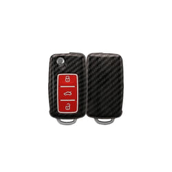 Car Key Cover Compatible with VW Skoda SEAT 3 Button Car Key - Hard Case - Carbon Red/Black