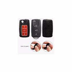 Car Key Cover Compatible with VW Skoda SEAT 3 Button Car Key - Hard Case - Carbon Red/Black
