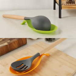 kwmobile Silicone Spoon Rest Set (2 Pieces) - Holders for Stove Top Kitchen Counter Table - Rests for Spoons and Utensils - Green/Orange