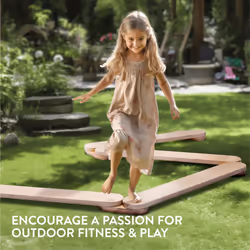 Wooden Toddler Balance Beam - Wood Balancing Beams for Toddlers - Configurable into Different Shapes - Kids Active Indoor or Outdoor Obstacle Course