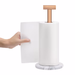 Kitchen Roll Holder - Marble and Rose Gold Steel - Durable and Rustproof Paper Towel Holders - Stable Weighted Anti-Slip Free ...