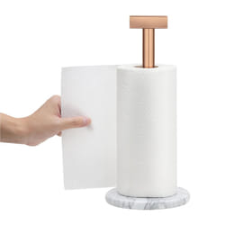 Kitchen Roll Holder - Marble and Rose Gold Steel - Durable and Rustproof Paper Towel Holders - Stable Weighted Anti-Slip Free Standing Base