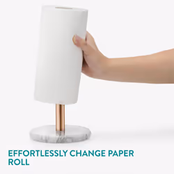 Kitchen Roll Holder - Marble and Rose Gold Steel - Durable and Rustproof Paper Towel Holders - Stable Weighted Anti-Slip Free Standing Base