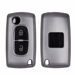 Key Cover Compatible with Peugeot Citroen 2 Button Car Flip Key - Soft TPU Car Key Fob Protector Case - Black Matte/Black