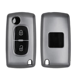 Key Cover Compatible with Peugeot Citroen 2 Button Car Flip Key - Soft TPU Car Key Fob Protector Case - Black Matte/Black