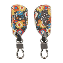 Key Cover Compatible with VW Golf 8 3 Button Car Key - Faux Leather - Vintage Flowers Orange/Red/White