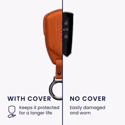 Leather Key Cover Compatible with VW Golf 8 3 Button Car Key Key Cover - Genuine Leather - Brown