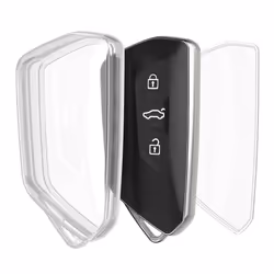 Car Key Case Compatible with VW Golf 8 3 Button Car Key Cover - Car Fob Case - Soft TPU Shell - Transparent