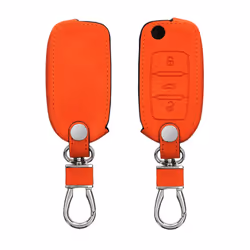 Car Key Cover Compatible with VW Skoda SEAT 3 Button Car Key - Synthetic Nubuck Leather Fob Cover - Orange