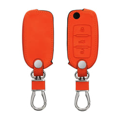 Car Key Cover Compatible with VW Skoda SEAT 3 Button Car Key - Synthetic Nubuck Leather Fob Cover - Orange