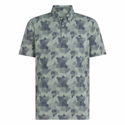adidas Golf Mens 2025 GO-TO Printed Stretch Sustainable Knitted Polo Shirt - XL, Silver Green/Navy