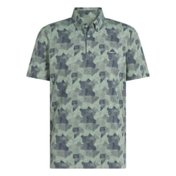 adidas Golf Mens 2025 GO-TO Printed Stretch Sustainable Knitted Polo Shirt - L, Silver Green/Navy
