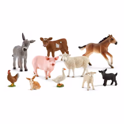Schleich Farm World Farm Animal Toys for Kids Ages 3+ 10-Piece Mega Realistic Farm Animals Set with Donkey Figurine Sheep ...