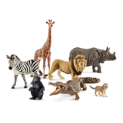Schleich Animals Wild Life Safari Animals Figures 7-Piece Animal Figurines Set with Lion  Giraffe  Zebra  Bonobo  Rhino  Crocodile and Cheetah Cub Toy