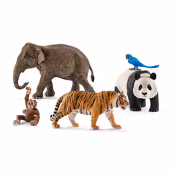Schleich Wild Animal Toys 5-Piece Set of Realistic Animal Figurines Including Giant Panda Tiger Hyacinth Macaw Orangutan C ...