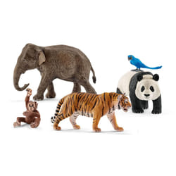 Schleich Wild Animal Toys 5-Piece Set of Realistic Animal Figurines Including Giant Panda  Tiger  Hyacinth Macaw  Orangutan Cub and Asian Elephant