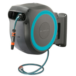 GARDENA 115' ft. Wall Mounted Retractable Hose Reel, Black and Turquoise