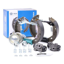 HELLA Shoe Kit Pro 8DB 355 003-671 Brake Set, drum brakes with wheel brake cylinder, with adjuster PEUGEOT: 205 II Hatchback