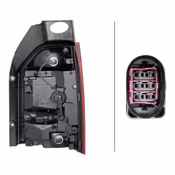 Rear light; HELLA; Left LED 12 red with bulb holder; for VOLKSWAGEN, VW; E87573, 7E0945207C, 7E0945207E