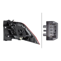 HELLA 2SD 012 519-031 Rear light Left Outer section, Upper section LED, WY21W 12 red with bulb, with bulb holder VOLKSWAGEN: Tiguan II