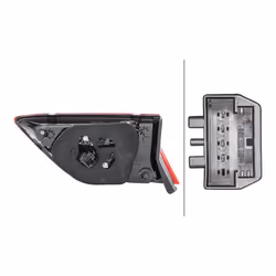 Rear light; HELLA; Left Inner Section, Upper section LED 12 red with bulb holder; for VOLKSWAGEN, VW; E14256, 5NA945093F