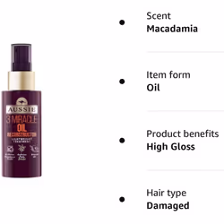 Aussie 3 Minutes Miracle Reconstructor Hair Oil With Avocado Oil 100ml