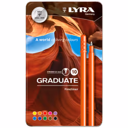 Fila Lyra Graduate Fineliner Pens 10 Assorted Colours in Tin Box